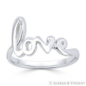 "Love" Word Cursive Script Right-Hand Ring in .925 Sterling Silver - Size 9